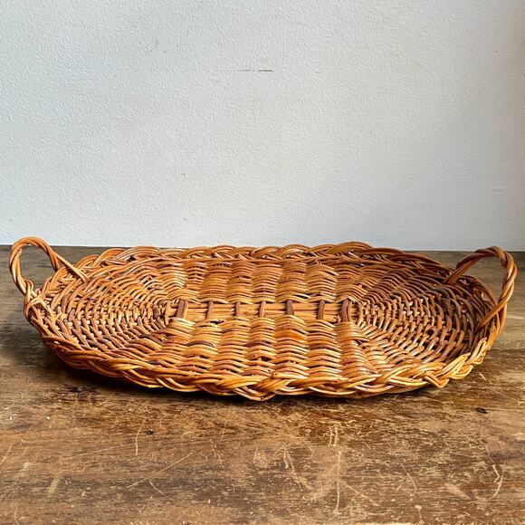Vintage Wicker Oval Decorative Tray with Handles | Woven Tray | Cottagecore Tray - Picture 2 of 4